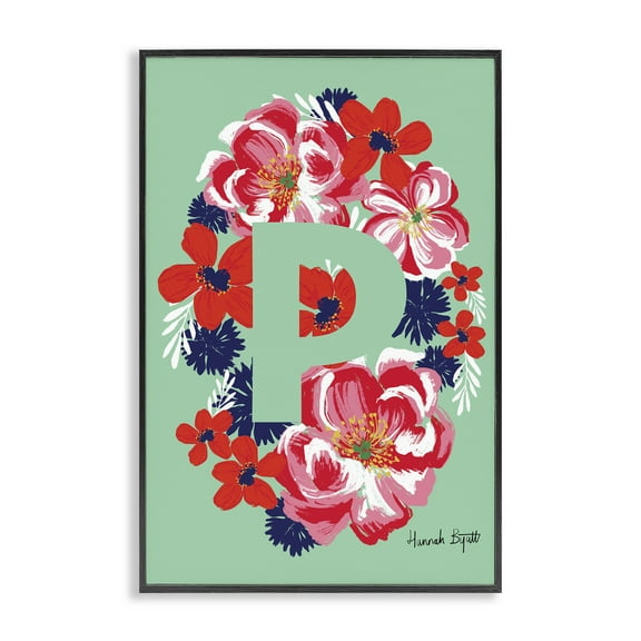 Stupell Industries Floral Bloom Letter P Botanical & Floral Painting Black Framed Art Print Wall Art, 12 x 18