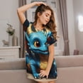thumbnail image 3 of Yiaed Adorable Blue Baby Dragon Print Women's Loose-Fit Short Sleeve Nightgown, Soft and Comfortable Sleep Dress for Relaxation and Sleepwear, 3 of 6