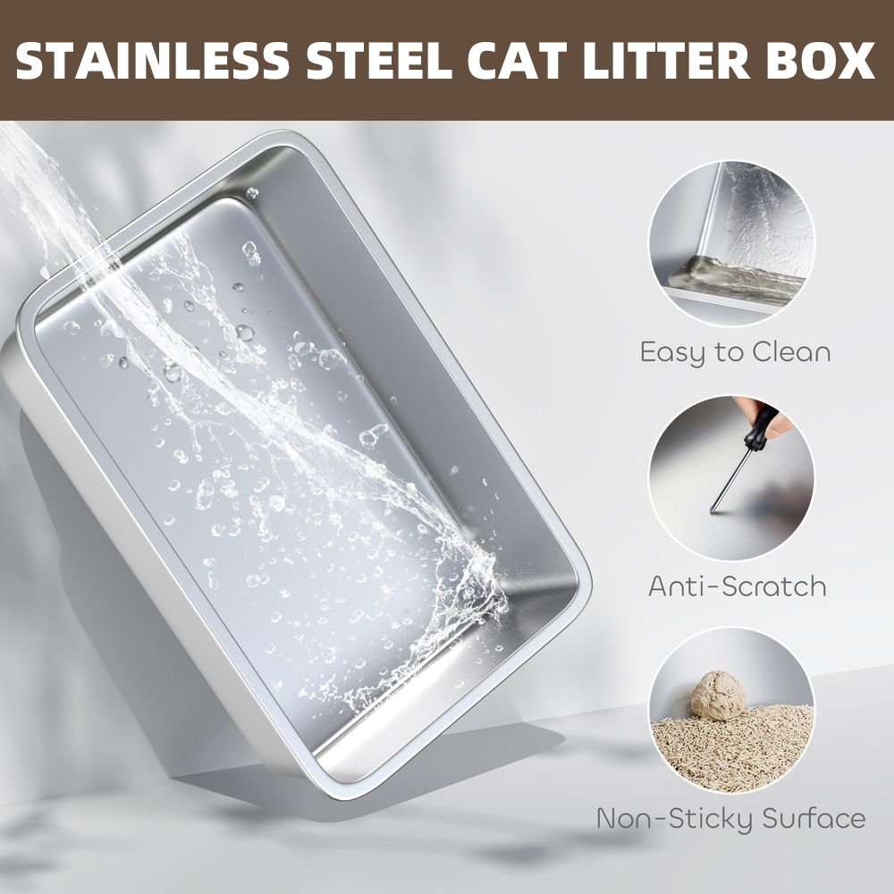 LUMAMIN Cat Litter Box, XL Stainless Steel Cat Box Enclosure with  Flip Cover and Deodorizer Pack Slot for Cats up to 15 lbs, Light Gray, 23.8"L x 15.9"W x 16.5"H