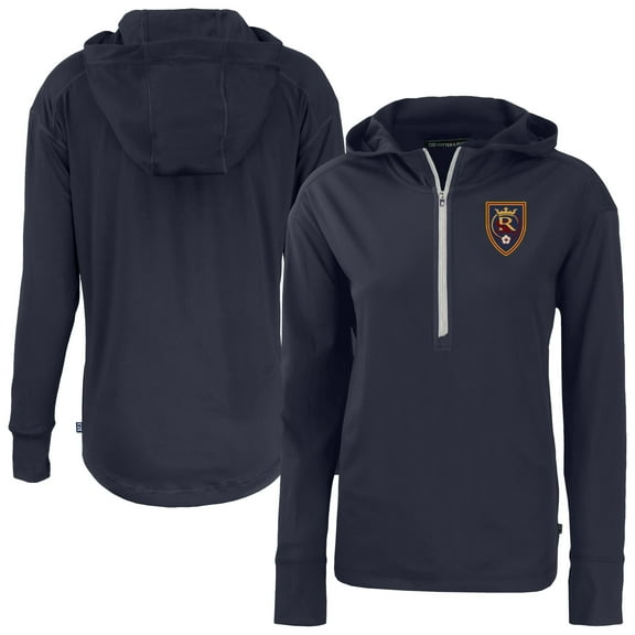 Women's-Cutter & Buck  Navy Real Salt Lake Daybreak Eco Recycled Half-Zip Hoodie