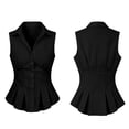 thumbnail image 4 of Uaswgudfs Womens Tank Tops Collared Sleeveless Peplum Tops, Button Down Fitted Waist Blouses Solid Pleated Hem Shirts, 4 of 8