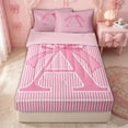 thumbnail image 3 of Erosebridal Striped Letter A Zipper Twin Comforter Sets with Fitted Sheet and 2 Pillowcases for Women Girls, Fashion Stripe Ribbon Zipper Bedding Set, Pink Reversible, 4 Pieces, 3 of 7