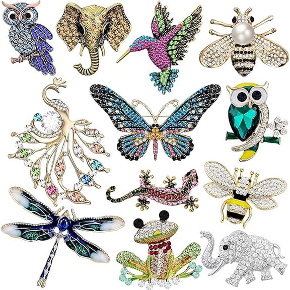 Uooglle 12 Pcs Vintage Crystal Brooches Set for Women, Retro Rhinestone Pin Assortment, Antique Gold & Silver Style Floral Brooches, Fashion Jewelry Gift for Mother’s Day, Wedding, Party