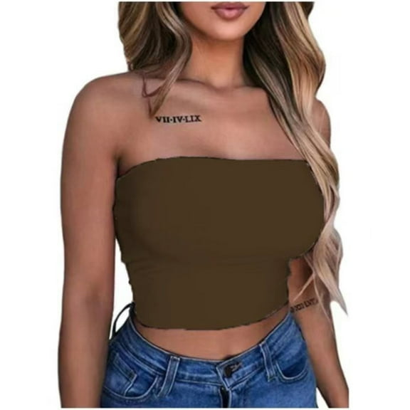 Tank Top for Woman's Chest Wrapped Solid Color Multi Color Strapless Off Shoulder Short Tight Top Tank Tops Brown