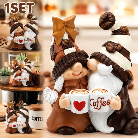 Deally Coffee Gnomes Decor Set – Resin Coffee Bar Accessories, 4.5" Tall Tabletop Gnome Ornaments for Tiered Tray, Kitchen, Home Décor