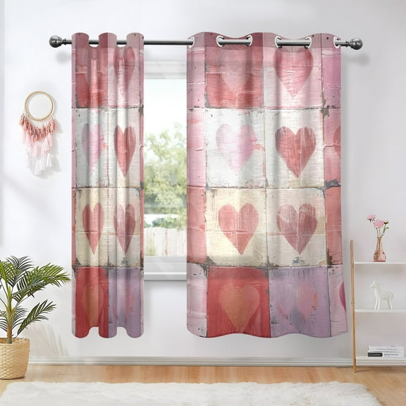 Pretty Pink Hearts Blackout Curtains 63 inch Length 2 Panels Window Decoration Curtains for Bedroom Living Room