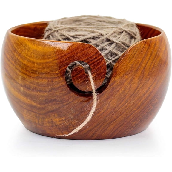 Wooden Yarn Bowl (Simple Design) - Medium (7 x 7 x 3 Inches)