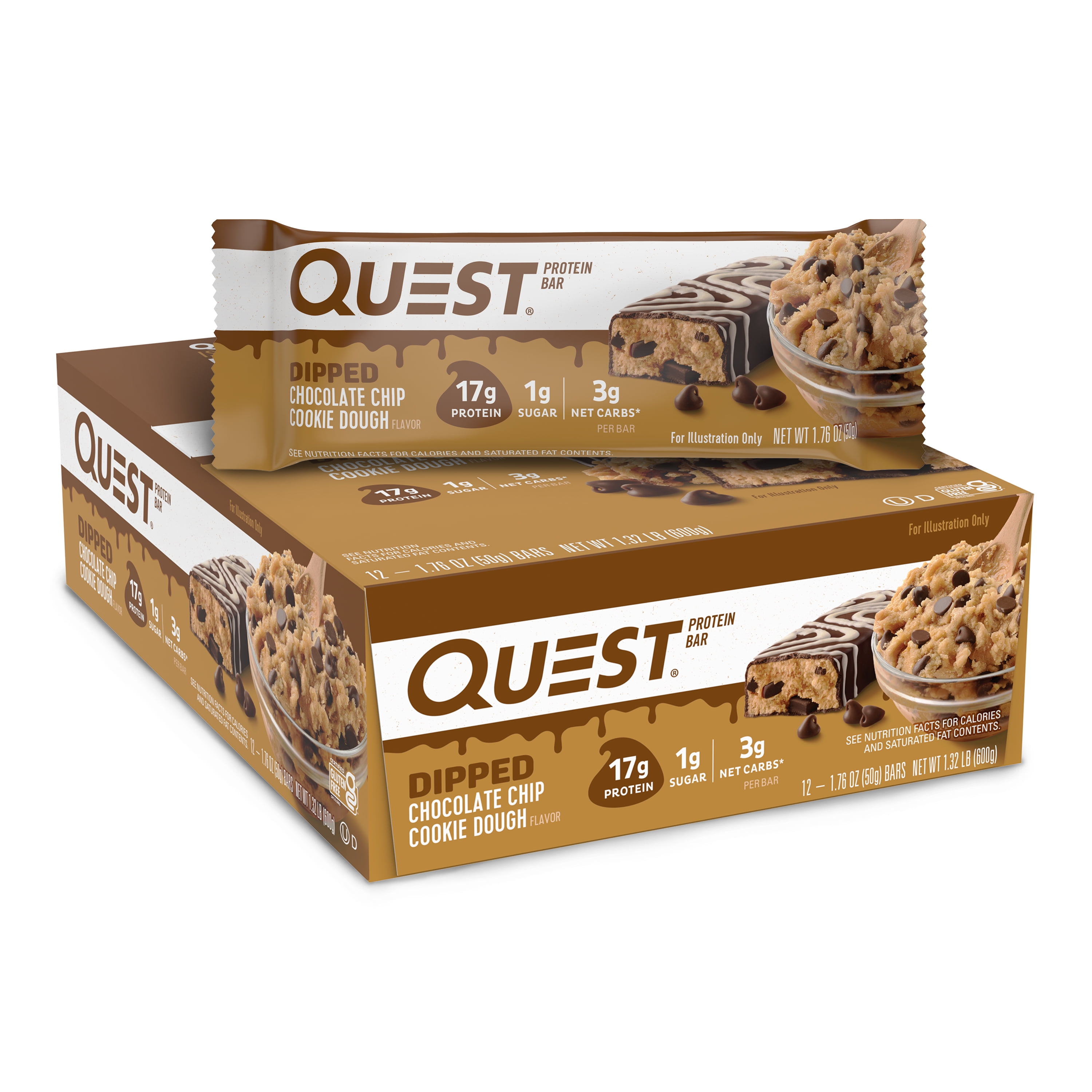Quest Protein Bar Dipped Chocolate Chip Cookie Dough (12 Bars