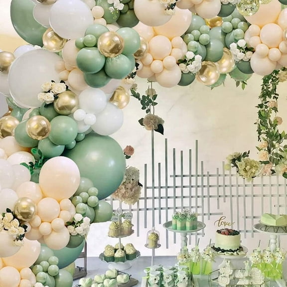 Sage Green White Gold Arch Balloon Garland, Tropical Party Decorations, Jungle Safari Theme