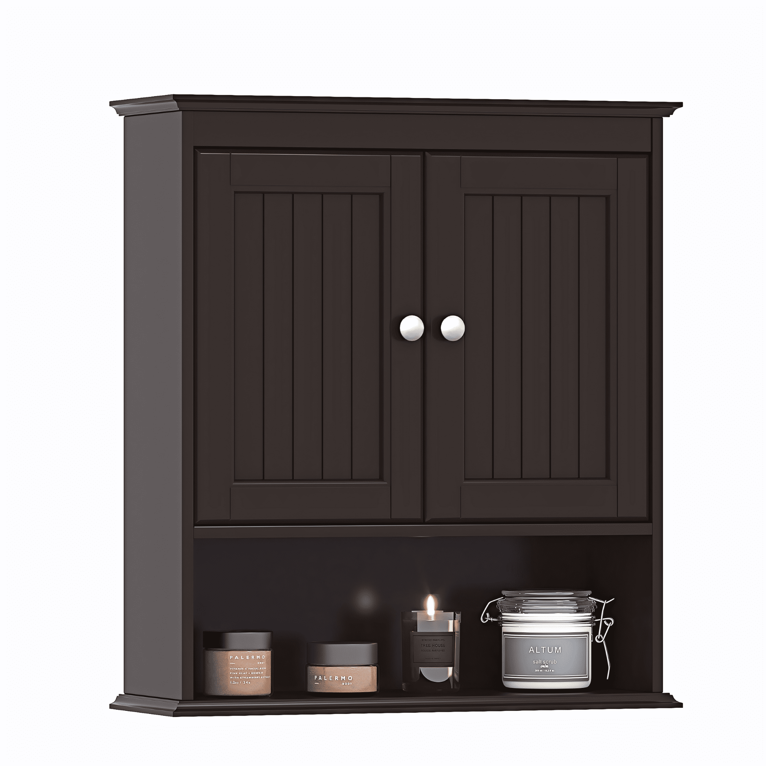 STAROUS Bathroom Cabinet Wall Mounted with Doors, Wood Hanging Cabinet, Wall Cabinets with Doors and Shelves Over The Toilet,Espresso