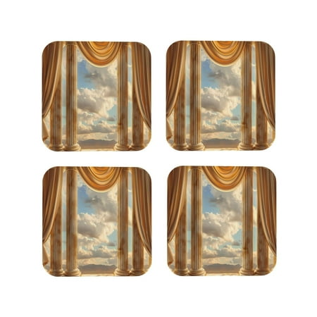 

Tideii Golden Drapes Pillars Clouds for Leather Coasters 4 Pieces Anti-fouling and Anti-scalding Decorative Coasters Suitable for Restaurants Kitchens Coffee Shops-Square