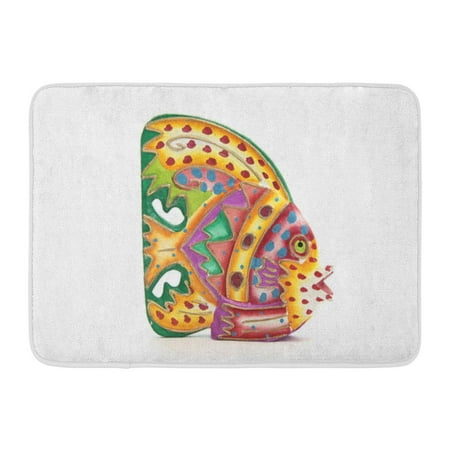Fish Aquatic Animal GODPOK Green Aquatic Blue Animal Tropical Fish Made of Wood on Colorful Aquarium Orange Beautiful Rug Doormat Bath Mat 23.6x15.7 inch ()