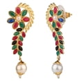 thumbnail image 2 of Efulgenz Crystal Rhinestone Pearl Gold Plated Round Dangle Drop Statement Bridal Wedding Earring Set Jewelry (Green,Red), 2 of 3