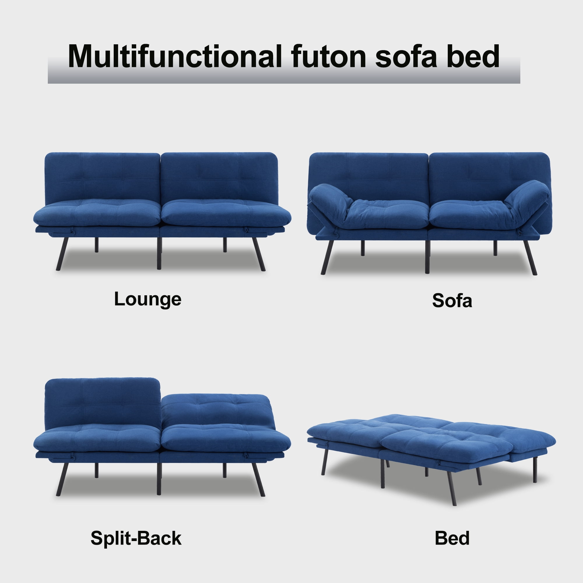 Gewnee 70.87"Convertible Sofa Bed,Modern Futon Sofa with Adjustable Backrest,Suitable for Living Room,Guest Room,Small Spaces.Blue