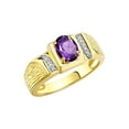 thumbnail image 4 of Rylos 925 Yellow Gold Plated Silver Classic 8X6MM Oval Amethyst & Sparkling Diamond Ring - Birthstone Jewelry for Men -Size 11, 4 of 8