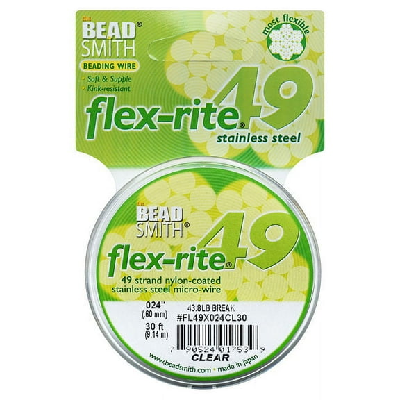 BeadSmith Flex-Rite Beading Wire, 49 Strand .024" Thick, 30 Foot Spool, Clear