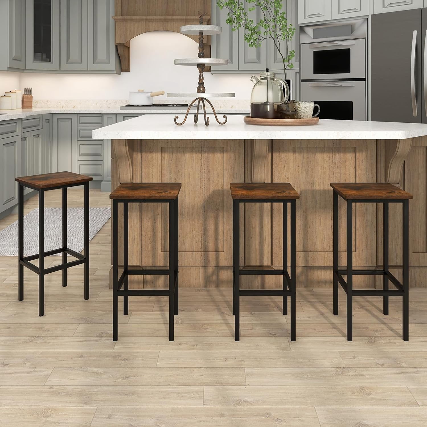 Set of 4 26'' Modern Metal Bar Stools Counter Height Stools w/ Footrest Backless Brown
