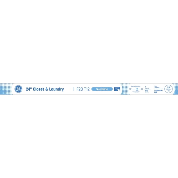 GE Fluorescent 20W F20 T12 Tube Light Bulb, 24" long, Medium Bi-Pin (G13) Base, 5,000K Daylight Color, 1 pack