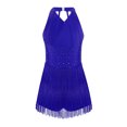 thumbnail image 2 of iiniim Girls Sleeveless Latin Dance Ballroom Rhinestones Tassels Fringed Leotard Dress Blue 16, 2 of 7