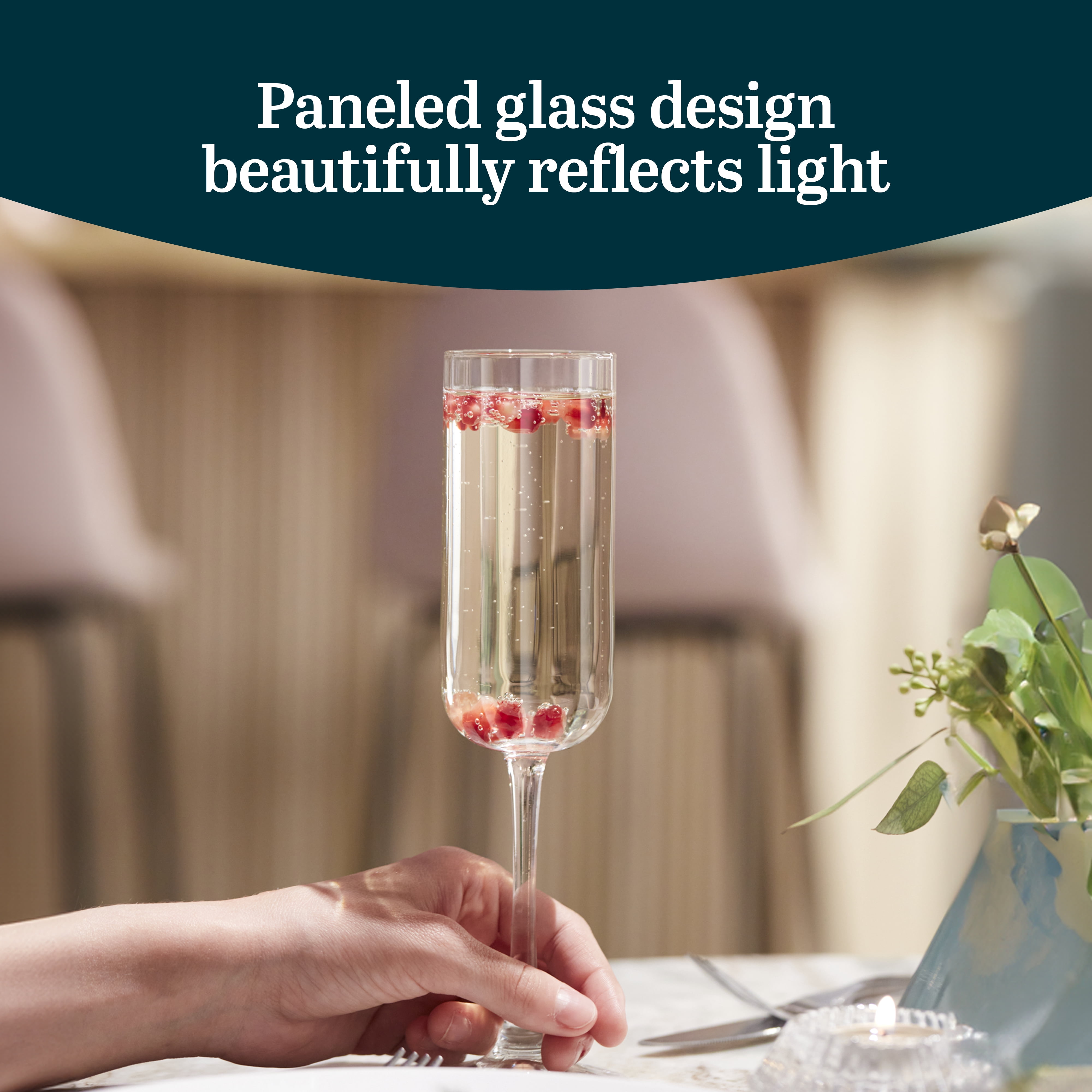Libbey Paneled Champagne Flute Glasses, 7.5 Oz Fine Ribbed Line Champagne Glasses Set of 4, Dishwasher Safe Clear Glasses for Champagne