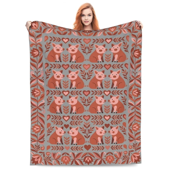 Pig Blanket Flannel Rustic Farmhouse Heart Floral Pattern Super Soft Warm Fleece Throw For Couch Sofa Bed Living Room Bedroom Decor Gift For Women 50x40