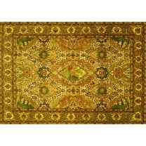 Ahgly Company Machine Washable Indoor Rectangle Persian Yellow Traditional Area Rugs, 5' x 7'