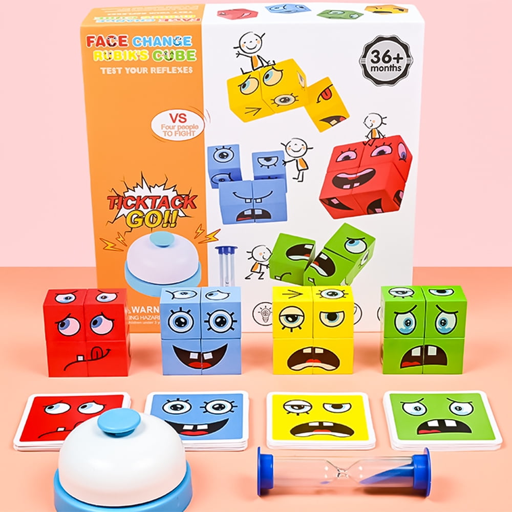 Expression Puzzle Building Cubes,Wooden Face Changing Cube Building