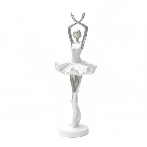 Lazsy Ballerina Figurine Collectible Ballet Statue Resin Decorative Dancing Sculpture Silver Look Suitable for Interior Design Professional Dance Studio Living Room