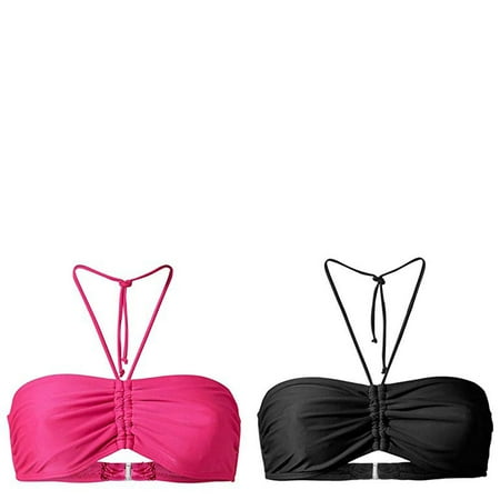 Wijhcboe 2 Pack Scuba Long Swim Tops Women with Bra Women s Summer Mix & Bathing Match Plain Bikini Bandeau Lane Swim Suits Top Swimwear Womens Bathing Suit Cover Romper Womens Long Board Shorts
