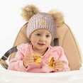 thumbnail image 5 of C.C Kids' Babies' Soft Stretch Cable Knit Faux Fur Pom Pom Beanie Hat, Criss Cross Rose Mix, 5 of 5