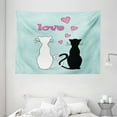 thumbnail image 1 of Cat Tapestry, Black and White Kitty Cat Couple with Tails Tangled and in Love with Romantic Hearts, Wall Hanging for Bedroom Living Room Dorm Decor, 80W X 60L Inches, Multicolor, by Ambesonne, 1 of 2