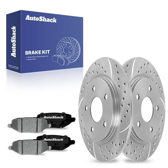 AutoShack Rear Drilled & Slotted Brake Rotors Ceramic Brake Pads | Replacement for Dodge Grand Caravan Journey Chrysler Town & Country Ram C/V | Zinc Coated | 6-PC Brake Kit | SilverShield Pro