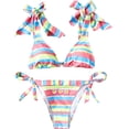 thumbnail image 1 of Traje de baño de 2 piezas a rayas para mujer, con lazo en el hombro, triangular, traje de baño bordado Varios colores M Varios colores M Xishao ropa, 1 of 1