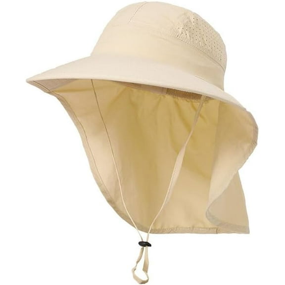 Kids Sun Hat for Boys Girls UPF 50  UV Toddler Sun Protection with Neck Flap Adjustable Large Brim Beach Fishing Hat for Age 3-12 Off-White