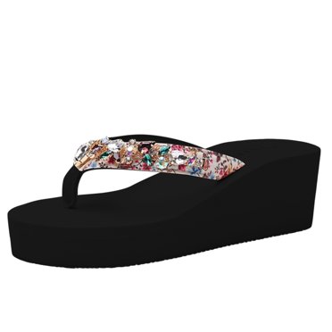 Gypsy Soule Women's Wedge Flip Flops – 2" Canvas Thong Sandals – Chocolate Brown