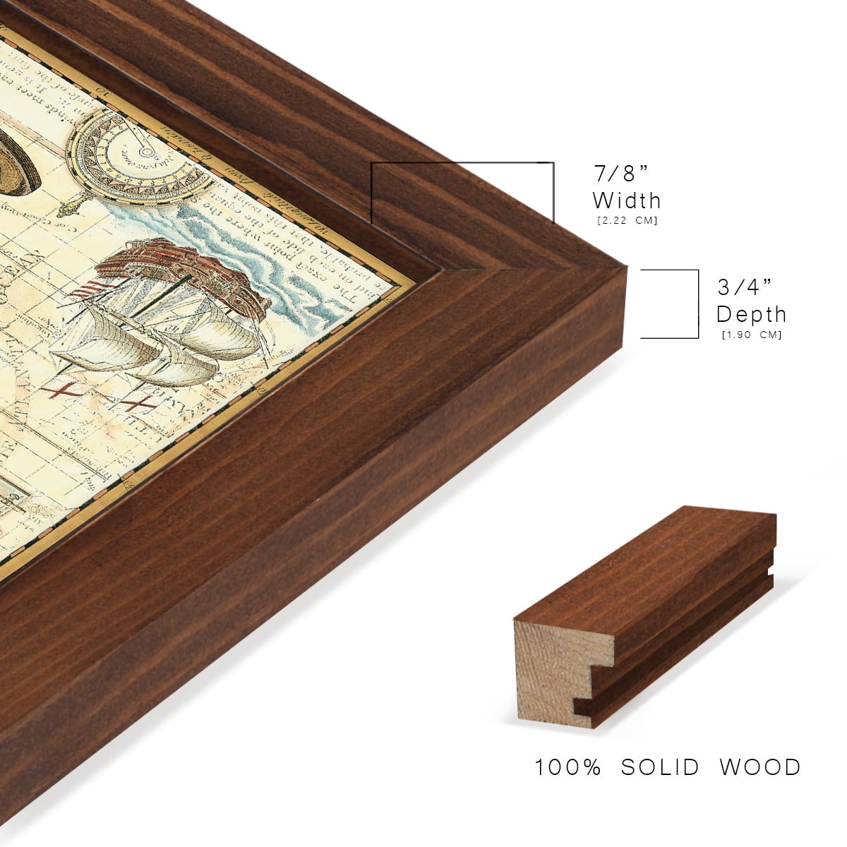 Nautical Map II -Framed Print w/glass-Chestnut