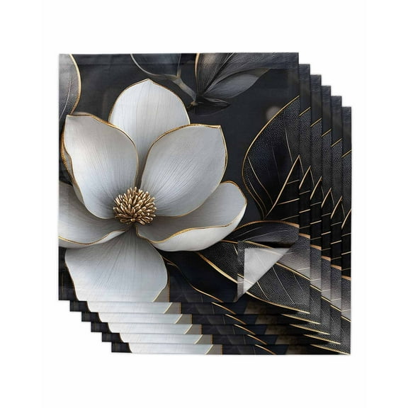 nqOlkjepod Elegant Flowers Cloth Napkins Set of 6 Reusable Dinner Napkins, Spring Botanical Blossom Floral Black Cocktail Napkin Washable Table Napkins for Wedding/Holiday Party/Baby Shower 20"x20"