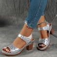 thumbnail image 4 of Womens Sandals Chunky Heel Gladiator Open Toe Casual Daily Summer Trendy Solid Color Peep Toe Women Footwear Women Beach Vacation Holiday Vintage Fashion Silver 7.5, 4 of 8