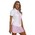 thumbnail image 3 of TiaoBug Uniforme d'Écolière pour Femmes Chemise à Manches Courtes avec Jupe Plissée Mini Nœud Papillon Robe Uniforme Marin Rose 4TG, 3 of 7