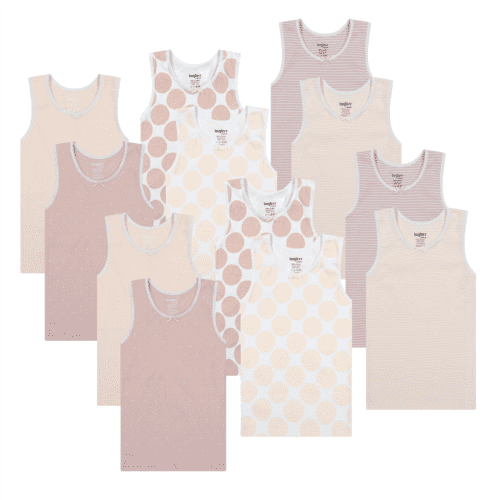 Buyless Fashion Débardeurs Sans Étiquette pour Filles Col Rond en Coton avec Bordure et Sangle (12 Pack)