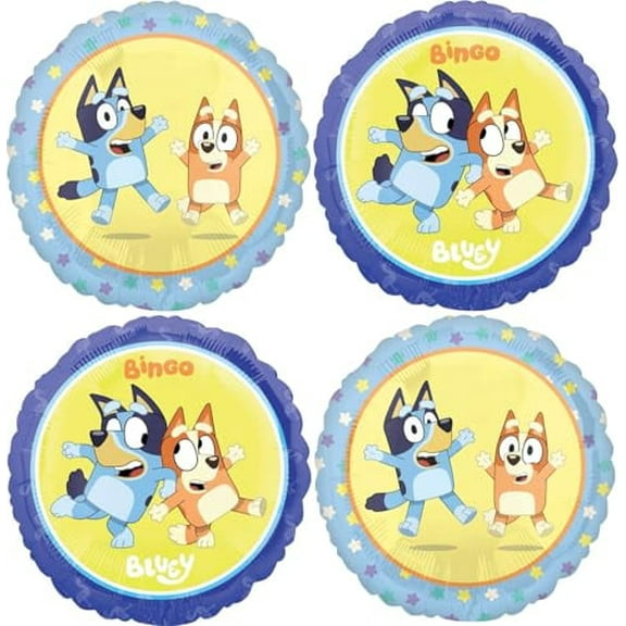 Anagram Bluey and Bingo Birthday Party Supplies 4pc 17" Foil Balloon Bouquet Decorations