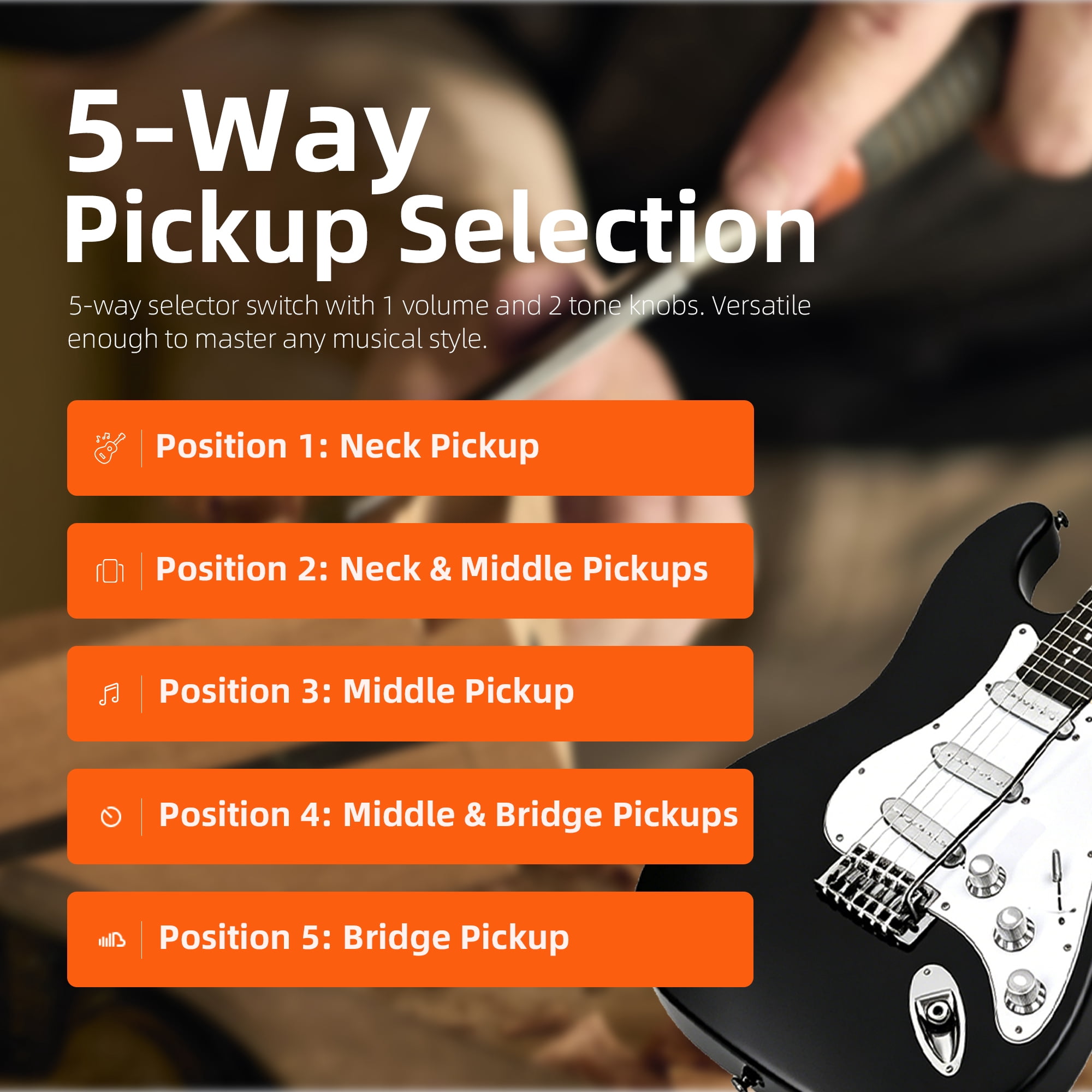 Flordecy's  39 inch Electric Guitar Beginner Kit for Adults, Solid Wood ST Body S-S-S Pickups with Accessories, Black