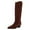 Brown, variant on FSJ Women Knee High Boots Stacked Chunky Mid Heel Pointy Closed Toe Pull On Boots Slouchy Fashion Cowgirl Dress Long Shoes Size 8 Black