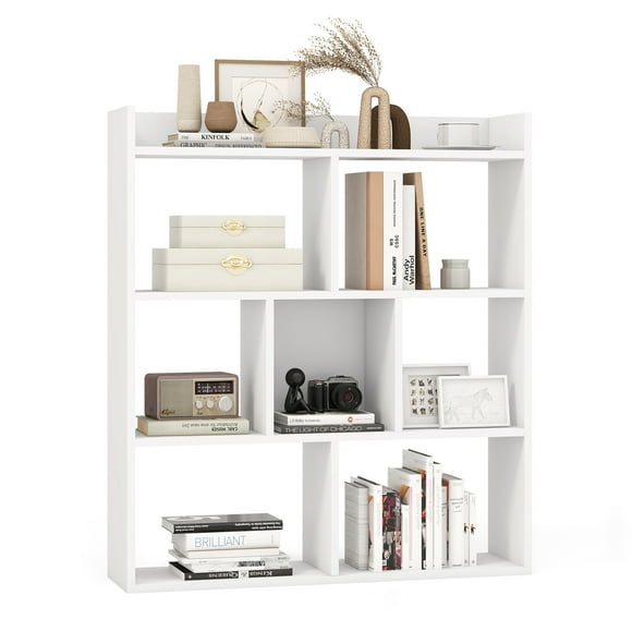 Patiojoy 7 Cubes Open-back Bookshelf Home Storage Display Shelf Horizontal Bookcase Free-standing Unit with Anti-Toppling for Study Living Room White