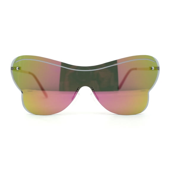 Womens Shield Oversize Large Butterfly Shape Hippie Sunglasses Gold Peach Mirror