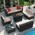 thumbnail image 5 of Homall 10 Pieces Rattan Patio Furniture Conversation Set with 43" Gas Propane 50000 BTU Fire Pit Table Outdoor Sectional Sofa for Backyard,Beige, 5 of 9