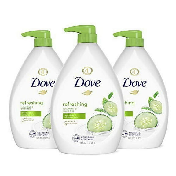 Dove Refreshing Body Wash with Pump Revitalizes and Refreshes Skin Cucumber and Green Tea Effectively Washes Away Bacteria While Nourishing Your Skin 34 oz 3 Count