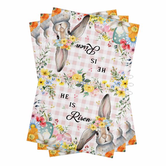 Easter Plaid Kitchen Towels Set of 3, Water Absorbent Dish Towel, Spring Watercolor Bunny Flower Pink Checkered Decorative Hand Towels - Quick Drying Cloth for Cooking Baking, 18x28 Inch