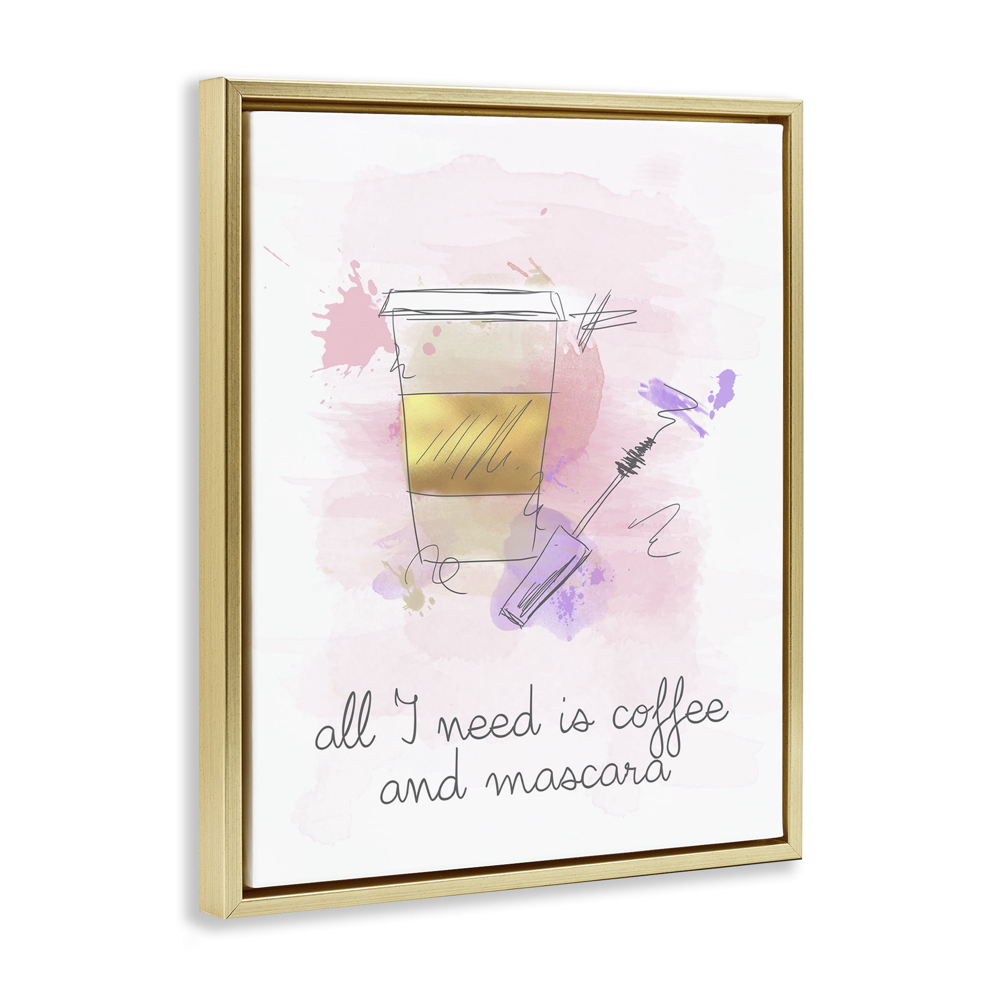 Stupell Industries Need Coffee & Mascara Food & Beverage Painting Gold Floater Framed Art Print Wall Art, 17 x 21