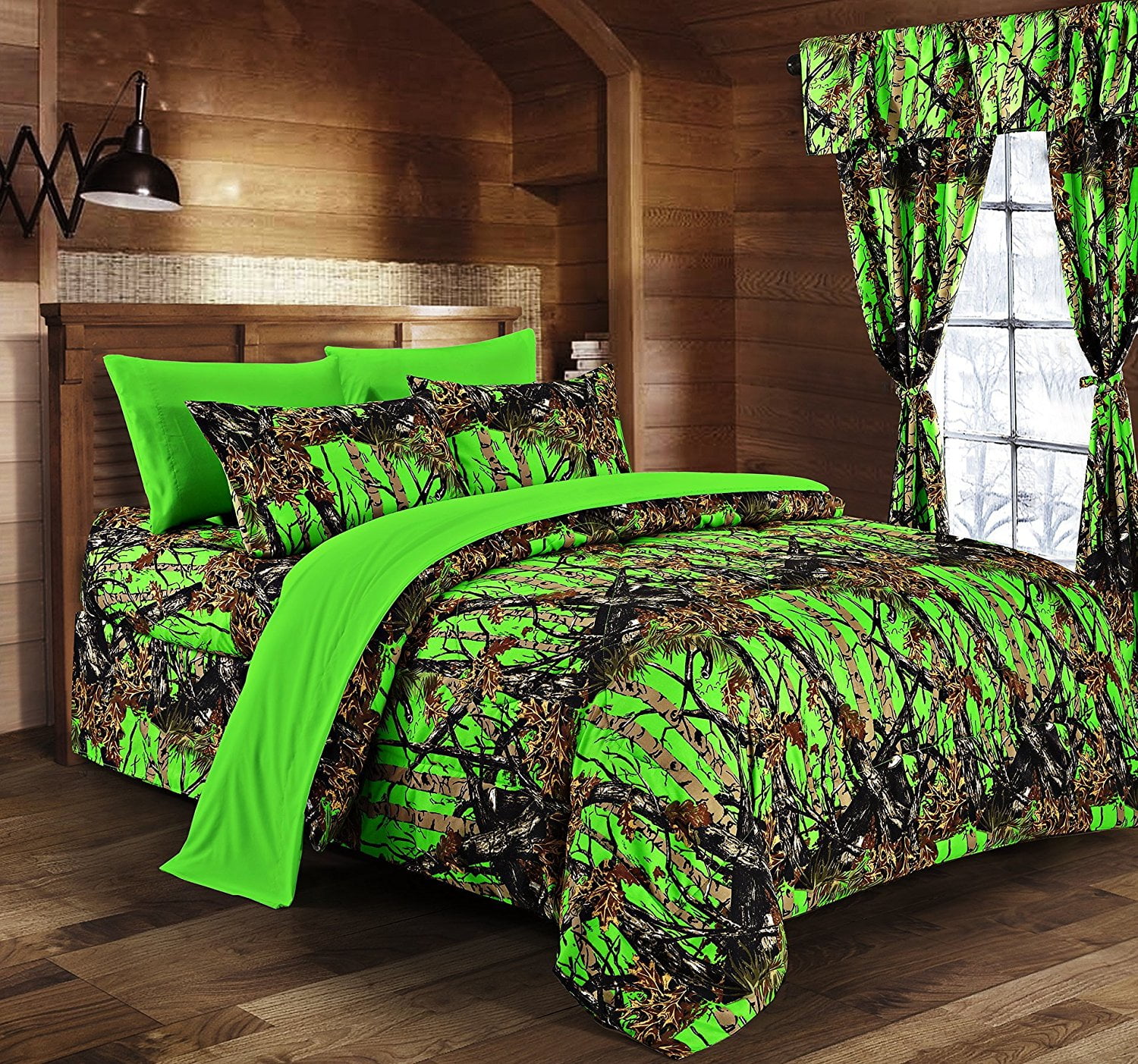 7 PC SET CAMO COMFORTER AND SHEET SET QUEEN BED IN BAG SET CAMOUFLAGE WOODS 
